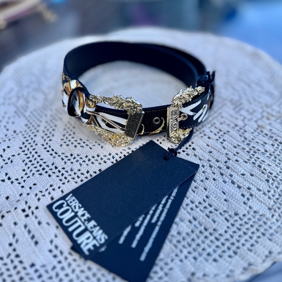 NWT Versace Belt Jeans Couture Collection Black & Yellow with Gold Buckle 90cm main image 4